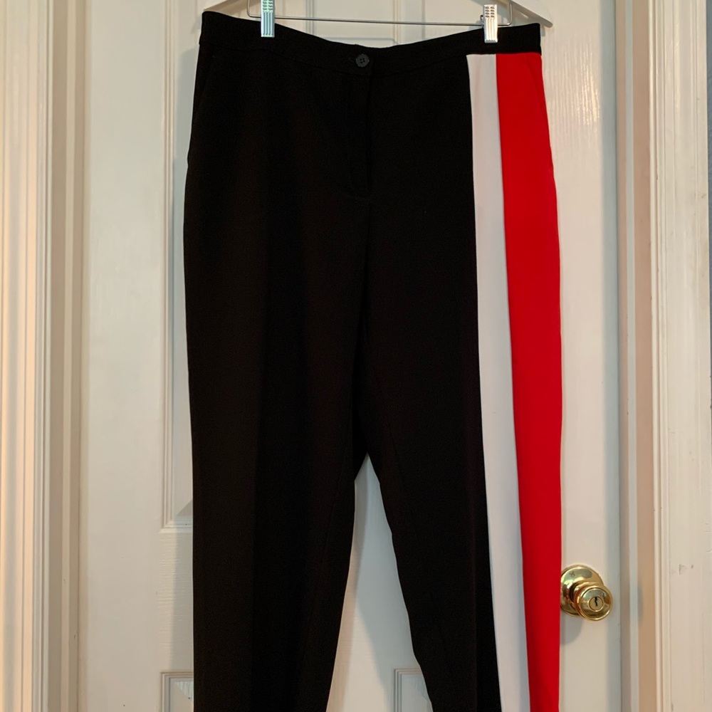 Marina Rinaldi Black Trousers and Red-White Side Stripe - Picture 2 of 7